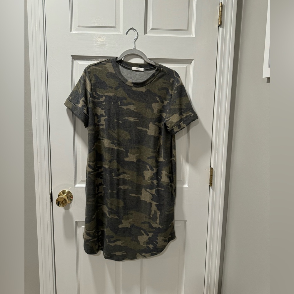 Camo print, mid length, short sleeve dress.  Size medium